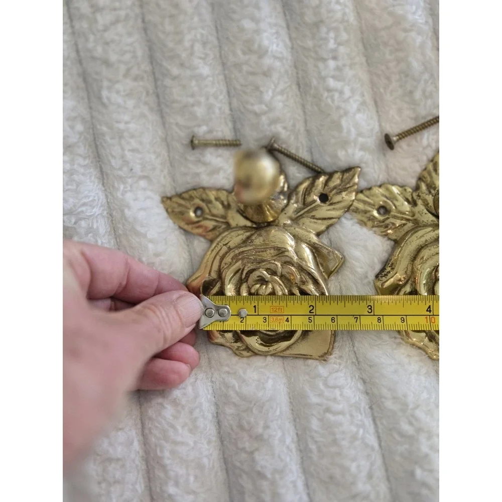 Pair Brass Curtain Rid Finials Or Tiebacks Drapery Rose Design With Screws